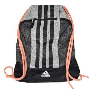 ADIDAS GRAY & WHITE STRIPED SOCCER DRAWSTRING BAG BACKPACK SHOES CLEATS LIGHT